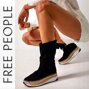 NEW Free People Chapmin Black Suede Slouch Sneaker Boots 38